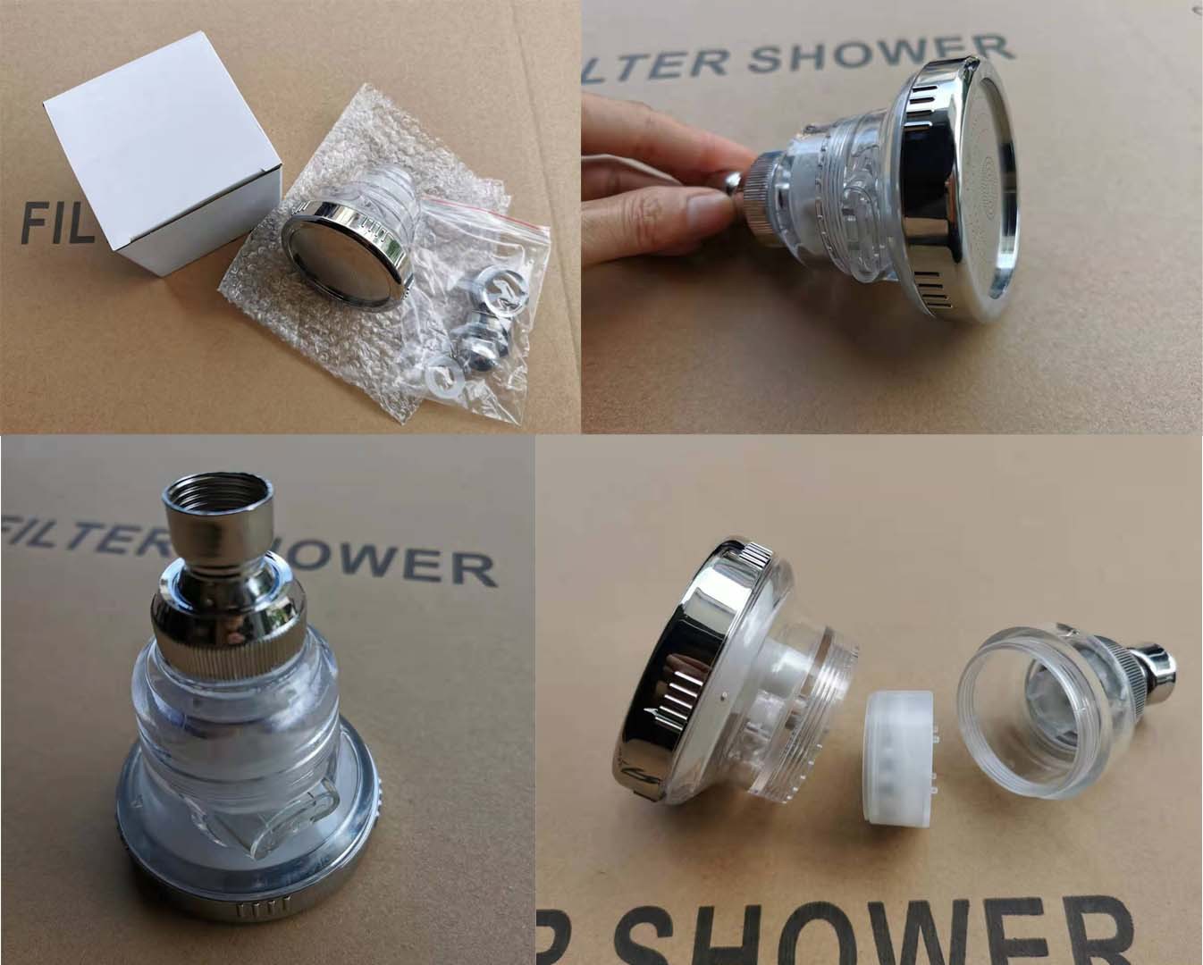 The American-style shower ceiling is equipped with a concealed 3-inch filter and a three-function pressurized small shower head for rain suppression undefined