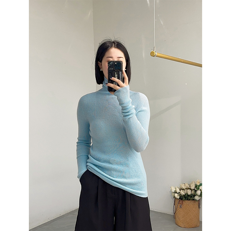 <Air Touch>Plaid and Versatile Bottoming Shirt, Seamless One-Piece 100. Merino Wool Turtleneck Knitwear for Autumn Women