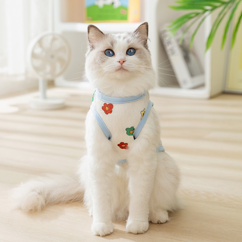 Gato Primavera Verano Perro transpirable Chaleco de remolque de malla con estampado completo Teddy Bichon Gato sin pelo Ropa para mascotas