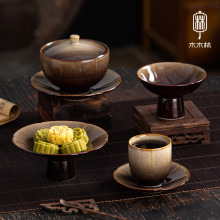 素美吉禅意中式复古高脚果盘茶点碟高档茶点盘点心盘碟亚马逊出口