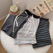 女童裤子秋季韩版新款运动休闲直筒条纹裤抽绳宽松百搭休闲显瘦潮