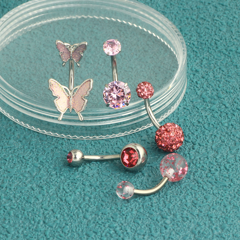 Deep Blue Butterfly Dangle Belly Button Ring Heart Shaped Navel Jewelry Stainless Steel 5-Piece Set Piercing detail image 10