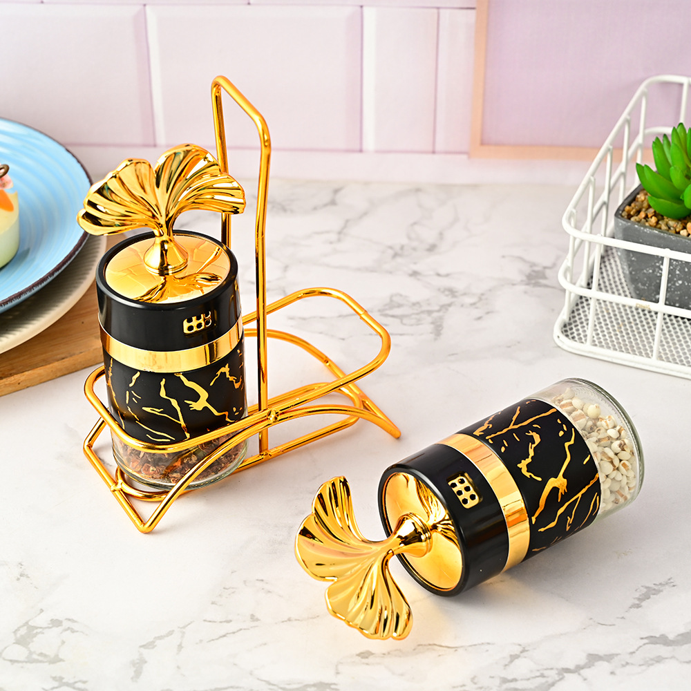 Luz de lujo jaseado cocina vidrio condimento botella cocina suministros condimento tarro MSG condimento caja de almacenamiento