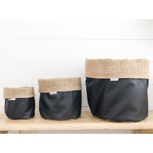 简约皮革亚麻布花盆袋 盆栽植物花盆皮革保护袋 室内装饰花盆皮套