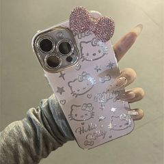 インガールかわいいピンク kt リボン iPhone15promax ケース Apple 14 新しい 13P 女性に適しています
