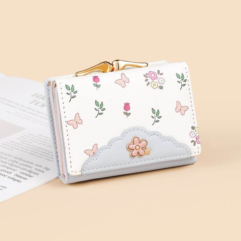 Cartera plegable de dibujos animados lindo transfronterizo, bowknot, bolso de tarjeta Macron, billetera de cuero PU de una pieza, billetera de mujer personalizada