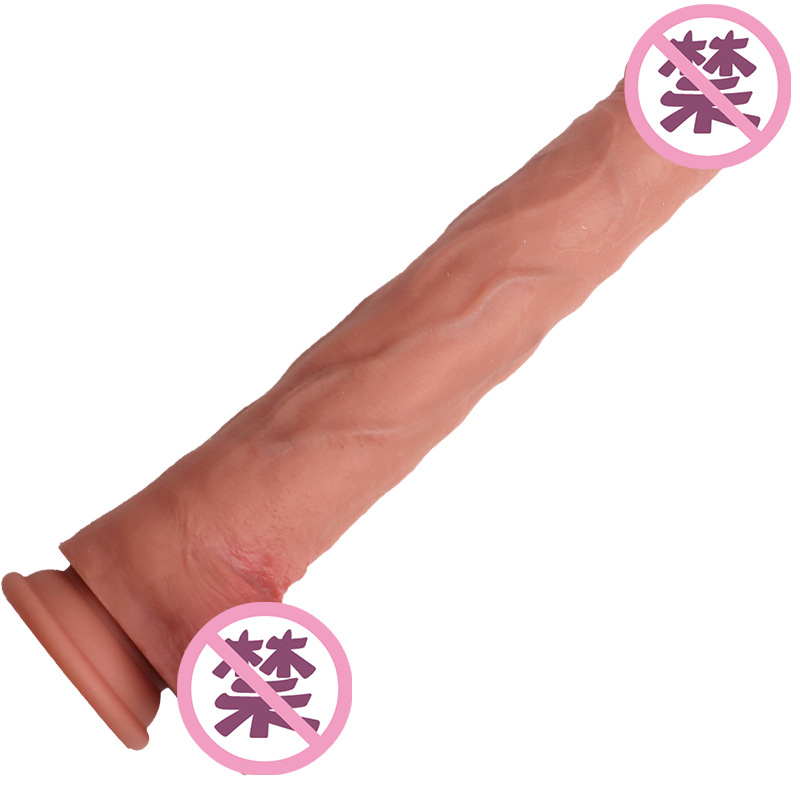37cm Extra Long Liquid Silicone Dildo with Clitoral Stimulation, Flesh Tone — detail image 12