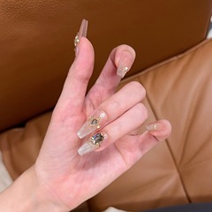 Handmade Wearable Nail Art Novel Green Cat Eye Beauty Super Shiny Ice Transparent Long Wearable Nail Sticker