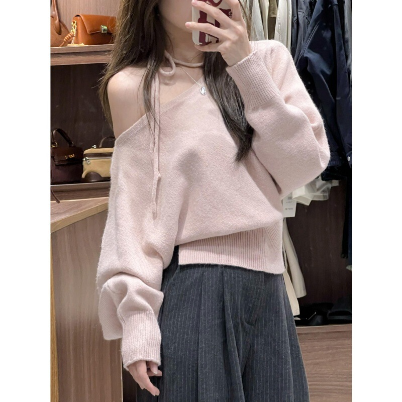 Super Beautiful Spring and Autumn Outfit with Off-Shoulder High-End Korean Style, Lazy and Relaxed Miu Style for Women