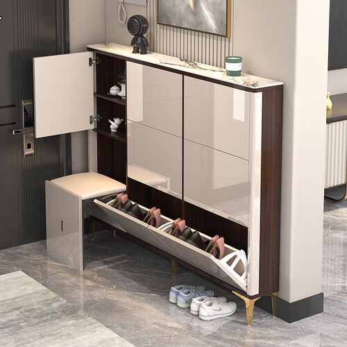 3xLight luxury ultra-thin tipping shoe cabinet door entrance wall narrow side shoe cabinet changing shoe bench integrated door ultra-thin shoes