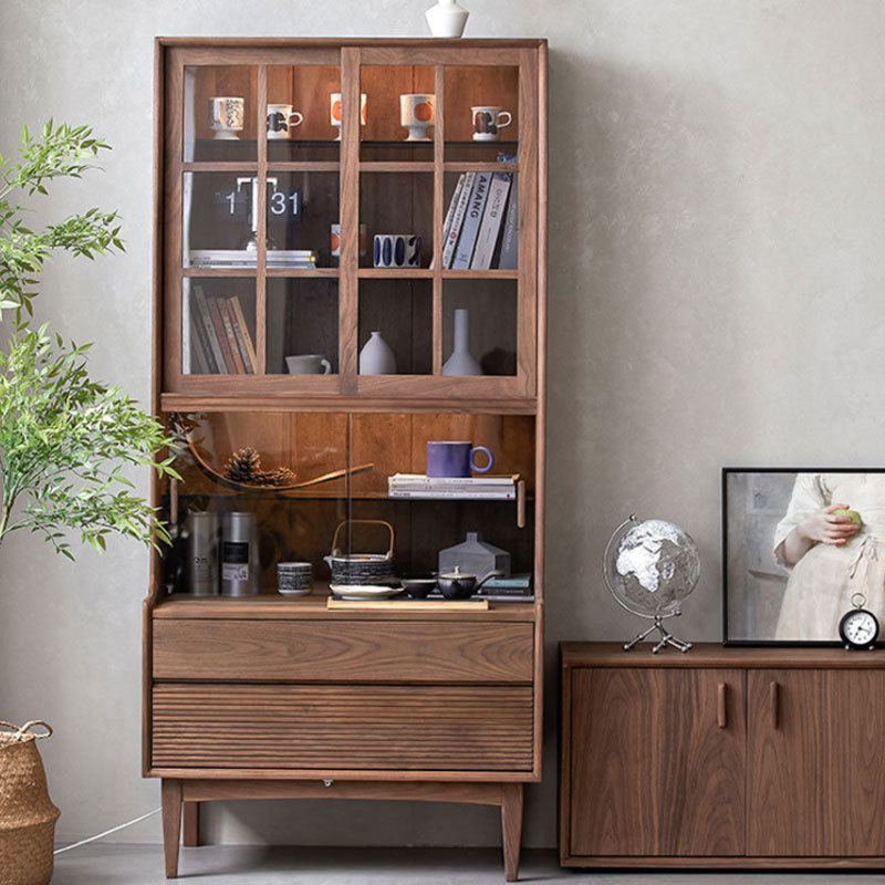 North American Black Walnut Wood Full Solid Wood Bookcase Glass Door Display Cabinet Bookshelf Sideboard Living Room Cherry Wood Sideboard