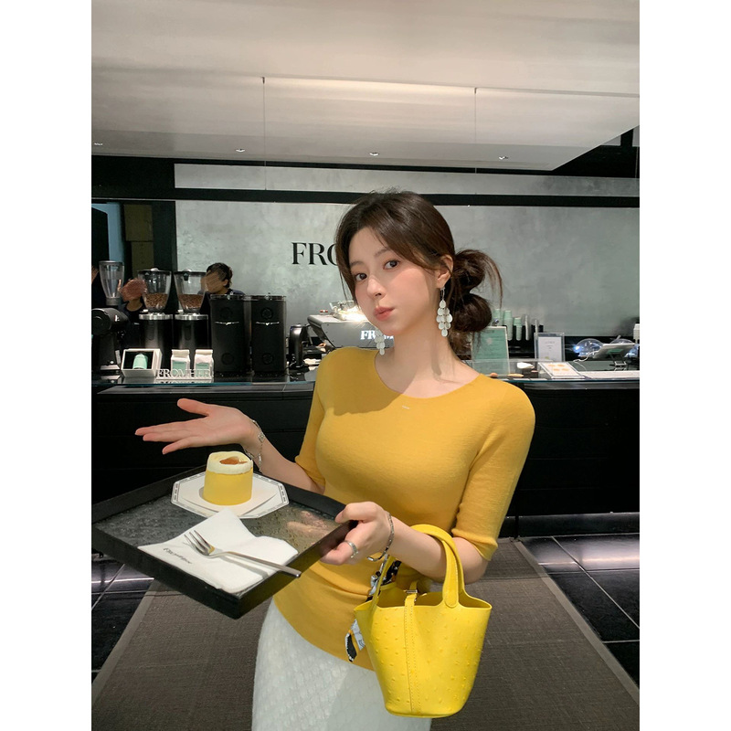 【New Australia 60-Count】100% Wool 18-Gauge Seamless Integrated Base Layer Slim-Fit Knit Half-Sleeve Top for Women, Spring and Autumn
