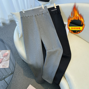 Plus size chubby girl extra fat women's pants fleece-lined high elastic bottoming thickened trousers 200/260/300 5535