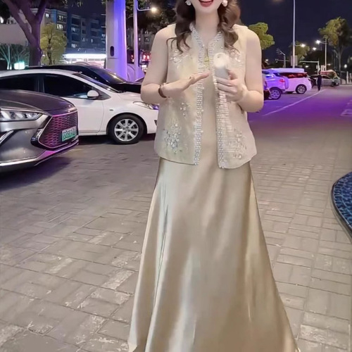 25590 Love Mei Yuan 2025 Summer New Advanced Heavy Work Tank Top Long Dress Fashion