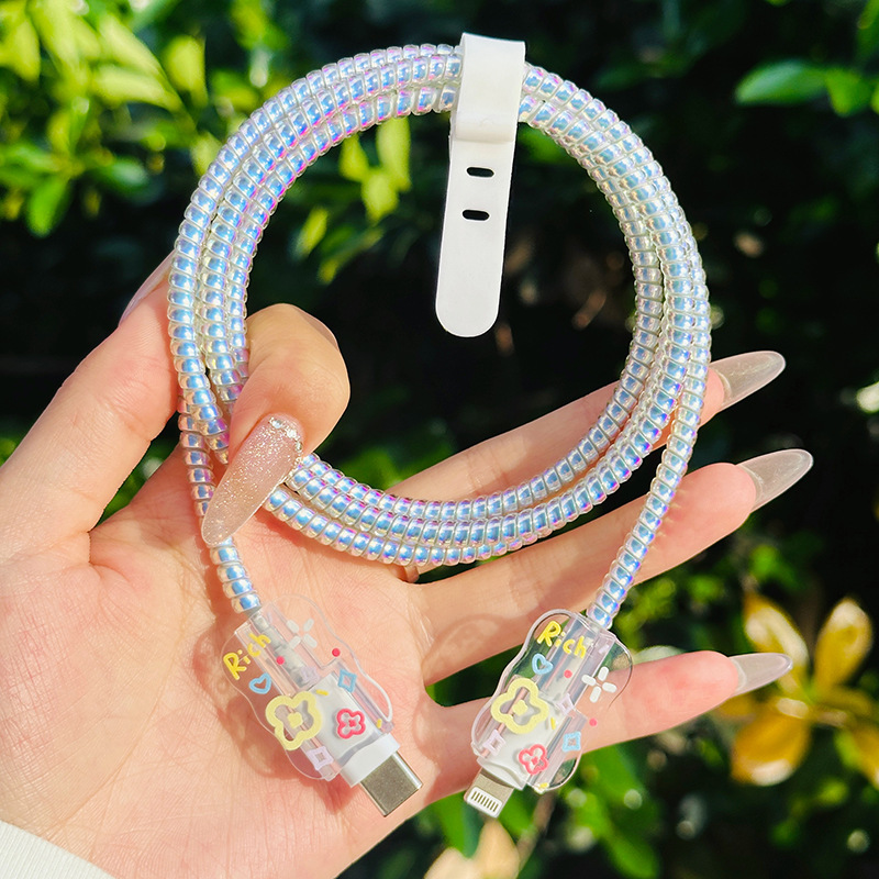 Aplicable a Apple 15 cargador iPhone 14 Pro 20W cable de datos pinzador de cable de enrollamiento a prueba de rotura