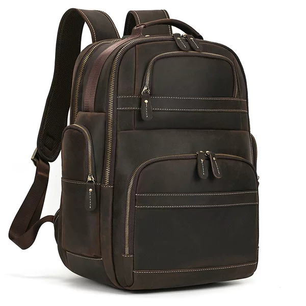Large Capacity Genuine Leather Backpack with USB Retro Crazy Horse Cowhide Rucksack Men's Large Casual Travel Bag