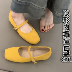 羊皮~内增高复古方头一字带玛丽珍单鞋2025新款软皮软底奶奶鞋女