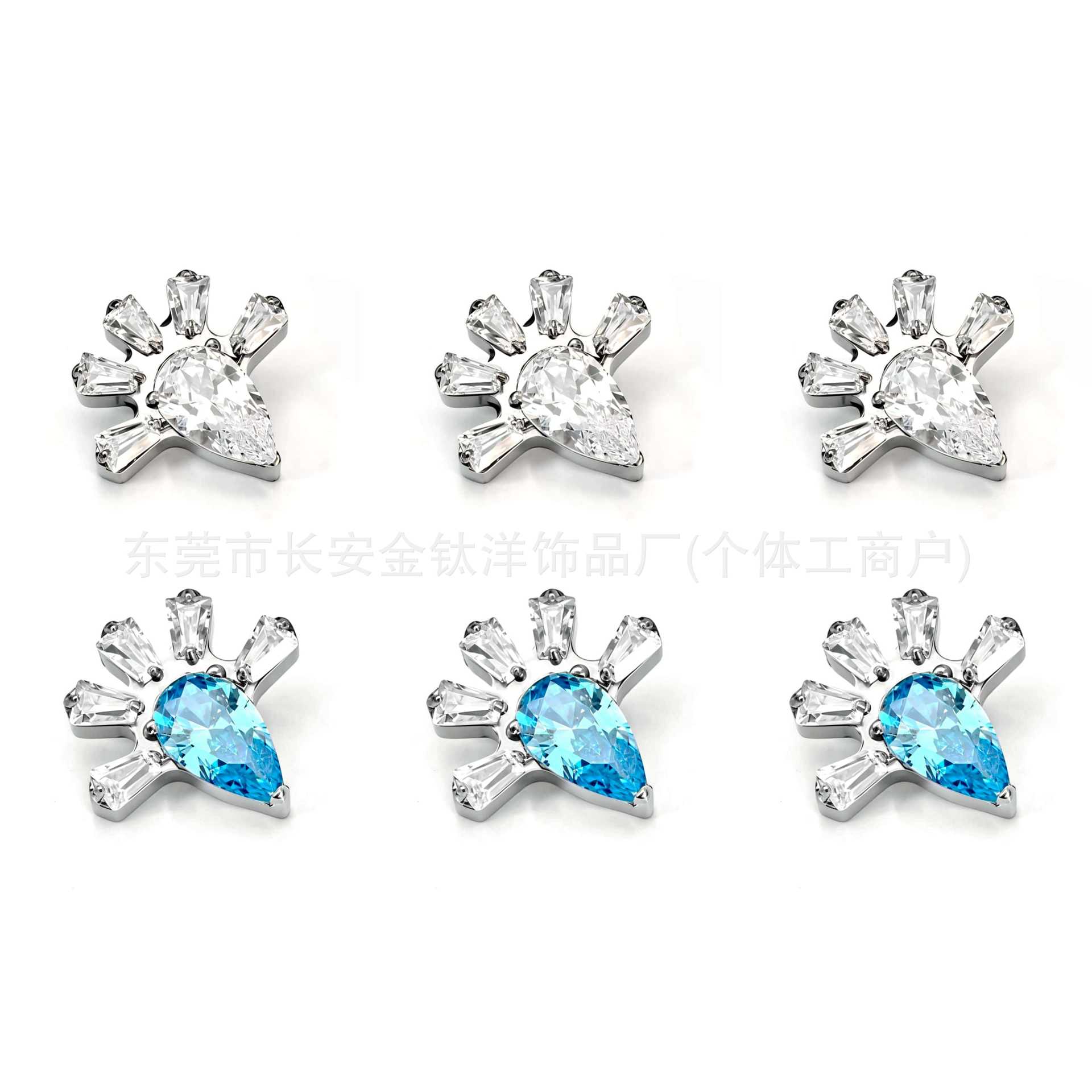 F136 Titanium Water Drop Flower Zircon Lip Stud Ear Bone Stud G23 Titanium Alloy Body Piercing Jewelry detail image 5