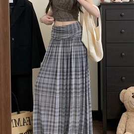 2026夏季新款感撞色格子垂感高腰显瘦百搭半身裙长裙女装