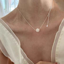 花球s925镀银高级感百搭项链法式设计感蛇骨链小众轻奢颈链女