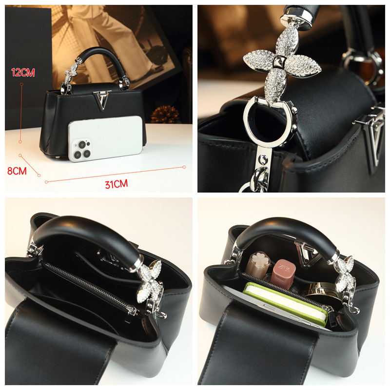 Cuerpo suave de cuatro hojas con tapa flip 2025, nuevo estilo de lujo ligero bolso de mano de lujo, bolso de moda, bolso de diamante exquisito