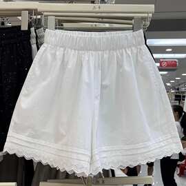小个子白色休闲短裤女2026新款夏季薄款蕾丝花边拼接高腰a字热裤