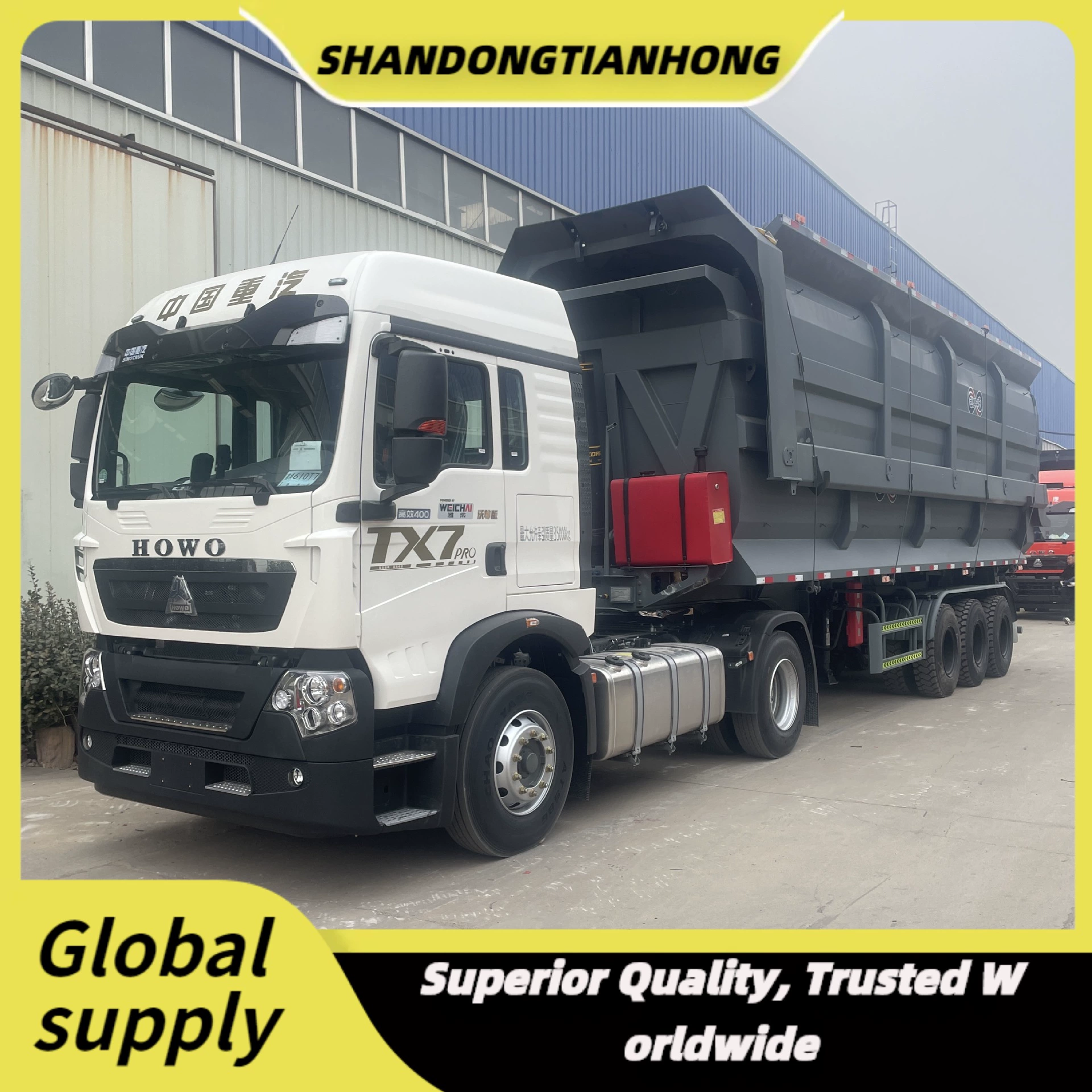 Экспортируется в Африку, Центральную Азию и на Ближний Восток, самосвал с задним поворотом, самосвал, полуприцеп, прицеп для перевозки песка и гравия, воздушная подушка 3,4 оси.