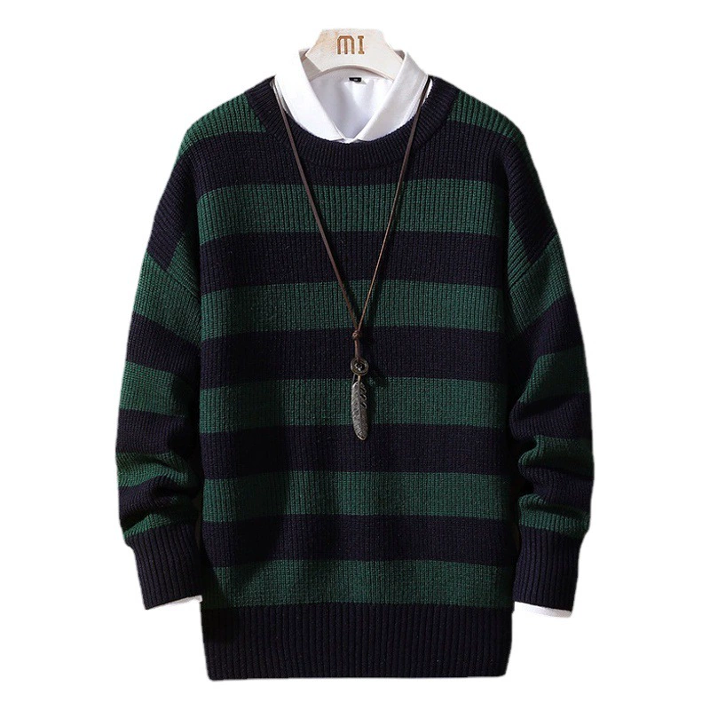Производители OBCY1 поставляют 2021 новый мужской пуловер с круглым вырезом в полоску, свитер в полоску, осенне-зимний Простой Модный