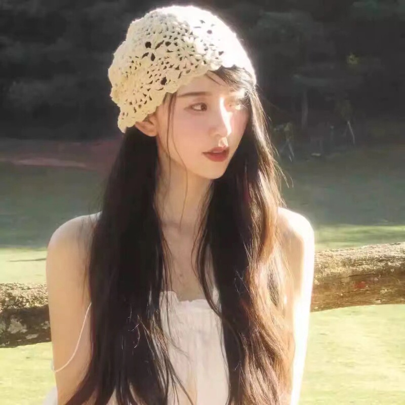 春夏薄款手工编针织帽女镂空钩花毛线帽甜美文艺显脸小包头堆堆帽|undefined