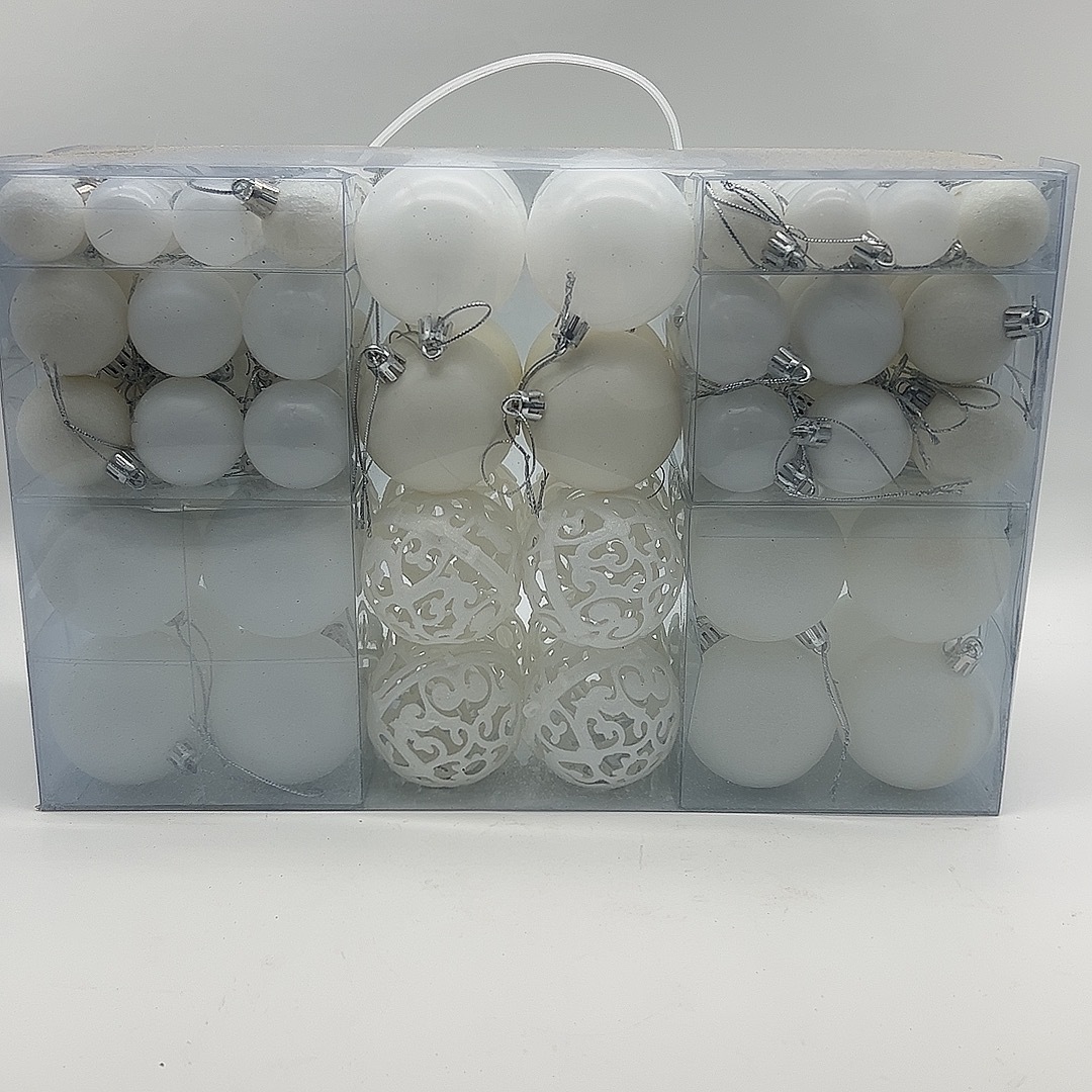 Juego de 100 bolas huecas de Navidad en caja de regalo, de 3 cm, 4 cm y 6 cm, paquete múltiple, adornos para colgar en el árbol de Navidad.