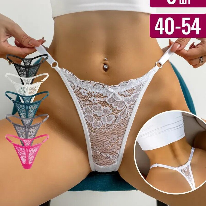 Cross-border sexy thong, seamless lace hollow design with bow, pure desire style for women, adjustable string waist, Amazon