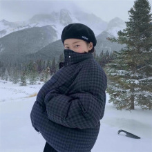 nothingwri*ten羊毛格纹羽绒服韩国设计师女装90白鸭绒韩系外套