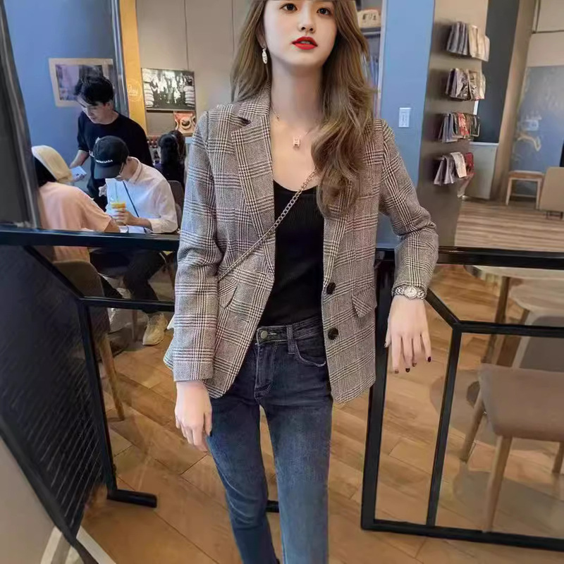 Small Suit Jacket Women's 2024 Spring and Autumn New Thin Student Short Cyber Trending Small Elegant Plaid Suit for Women Small Suit Jacket Women's 2024 Spring and Autumn New Thin Student Short Cyber Trending Small Elegant Plaid Suit for Women