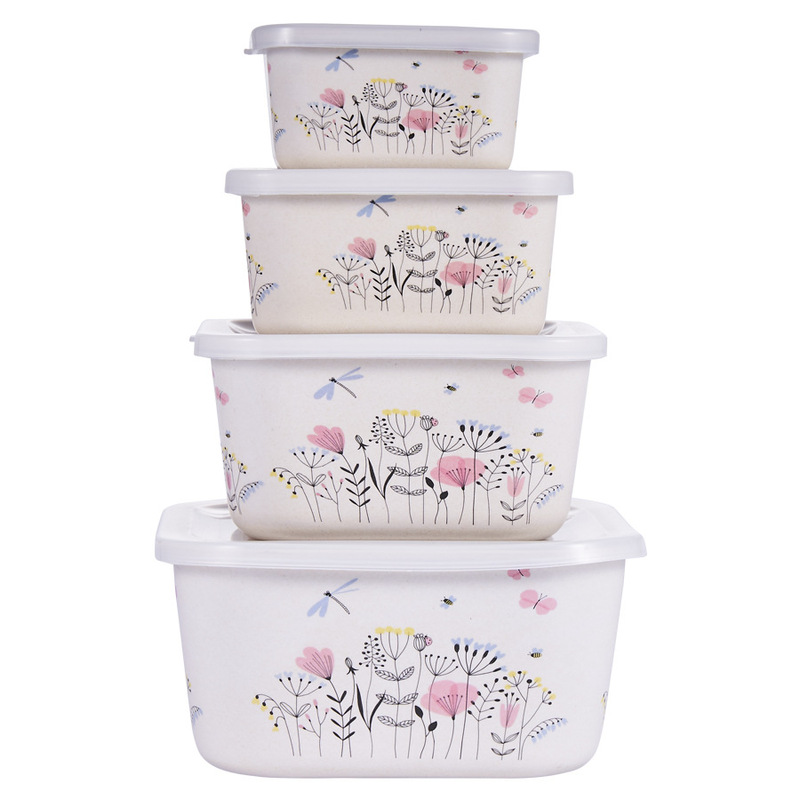 Bamboo fiber melamine 1200/650/400/220ml square lunch box fresh-keeping box with lid creative and convenient