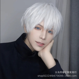 2023睿亿爆款欧美假发 斜刘海cosplay白色短发 扣网假发厂家批发-阿里巴巴