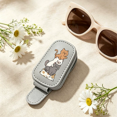 Gray cross-border bestseller sunglasses holder, creative car sun visor storage, stackable cat-shaped car glasses clip (Car Glasses Clip/Bill Clip) - stackable-cat-car-glasses-clip