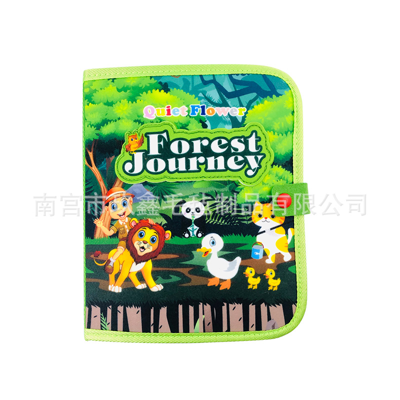 Libro de tela de felt transfronterizo para bebés rompecabezas Jungle verde libro tranquilo libro de cuentos para niños educación temprana apretada tablero de aprendizaje al por mayor