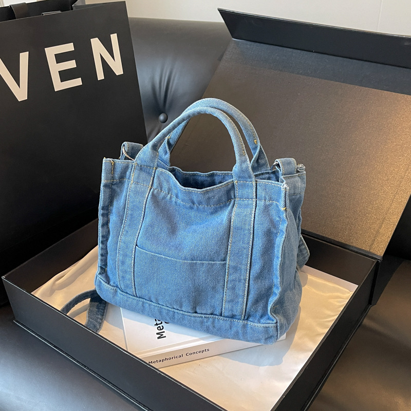 Denim handheld capacious purse