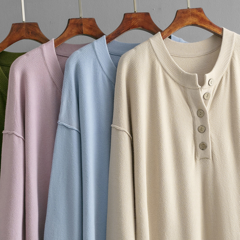 Autumn Winter Button Knitwear Dress Solid Color Loose Casual Sweater Women