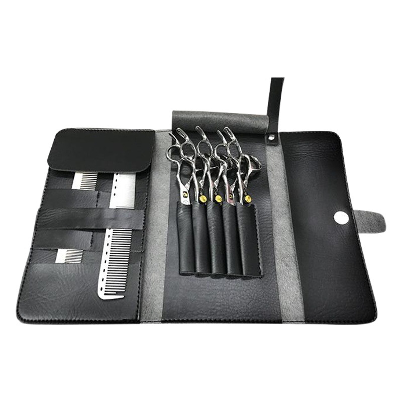 Fábrica al por mayor Barber tijeras bolsa multifuncional embrague cuero cinco-pack tijeras peine bolsa de almacenamiento