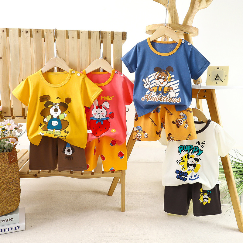 Children's Short-sleeved suit Summer Pure Cotton Boys' Clothes Thin New Girls' T-shirt Summer Clothes Baby Children's Clothing