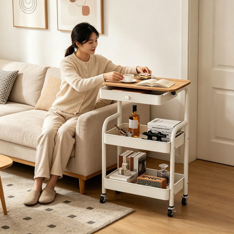 Seleccione estrictamente el lado creativo de varios estantes de almacenamiento de acero al carbono para la sala de estar simple sofá esquina pequeña mesa de té móvil