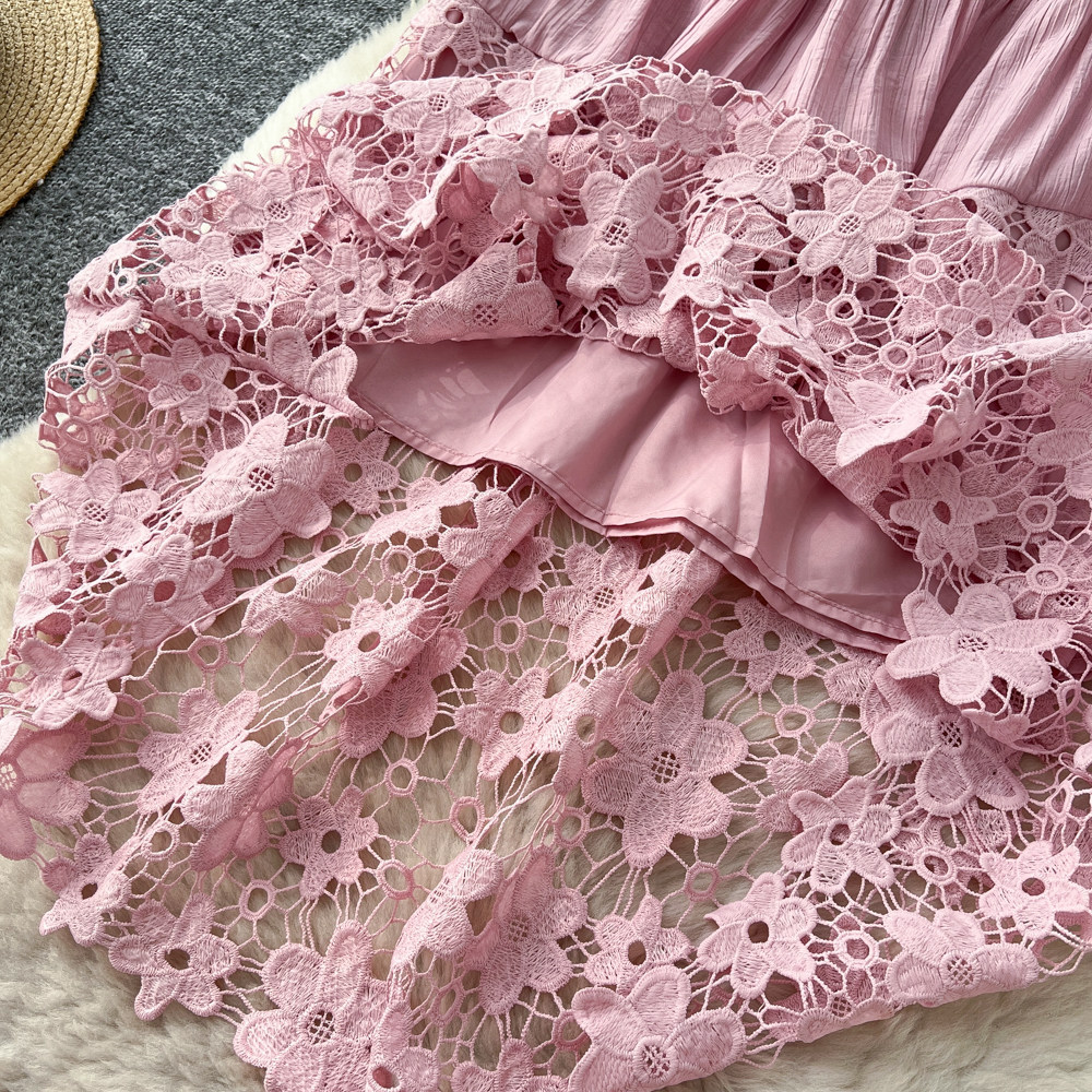 Damen A-linien Midirock Mit Spitzen-einsätzen Und Blumenmuster_voghion.com