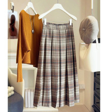 复古格子毛呢百褶半身裙女冬新款学院风松紧高腰显瘦中长a字半裙