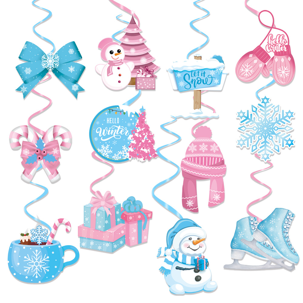 亚马逊新款圣诞节卡通冰雪纸质螺旋吊饰派对场景布置装饰挂件用品