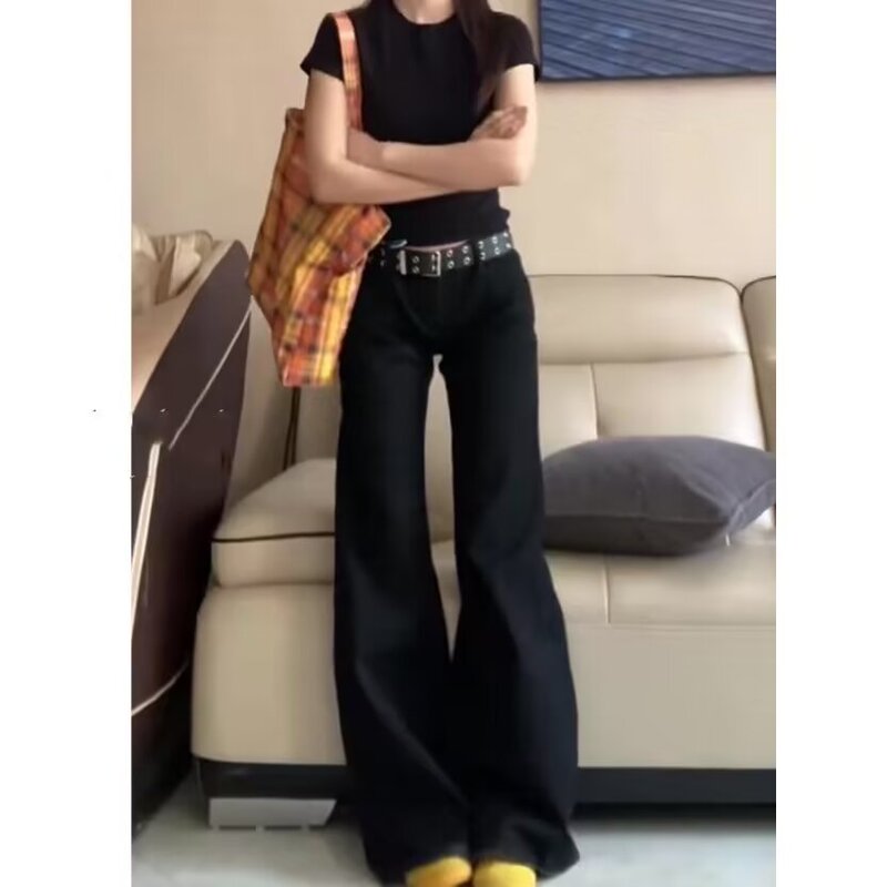 Spice Girls Black American Style Low-rise Micro-laggy Jeans Autumn New Arrival Loose Retro Wide-leg Trendy Fashion Mop Pants