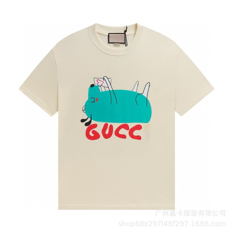 クロスボーダーハイエンドGファミリーTシャツラウンドネックフロントロゴ柄シリーズカジュアル男女同型半袖Tシャツ|undefined