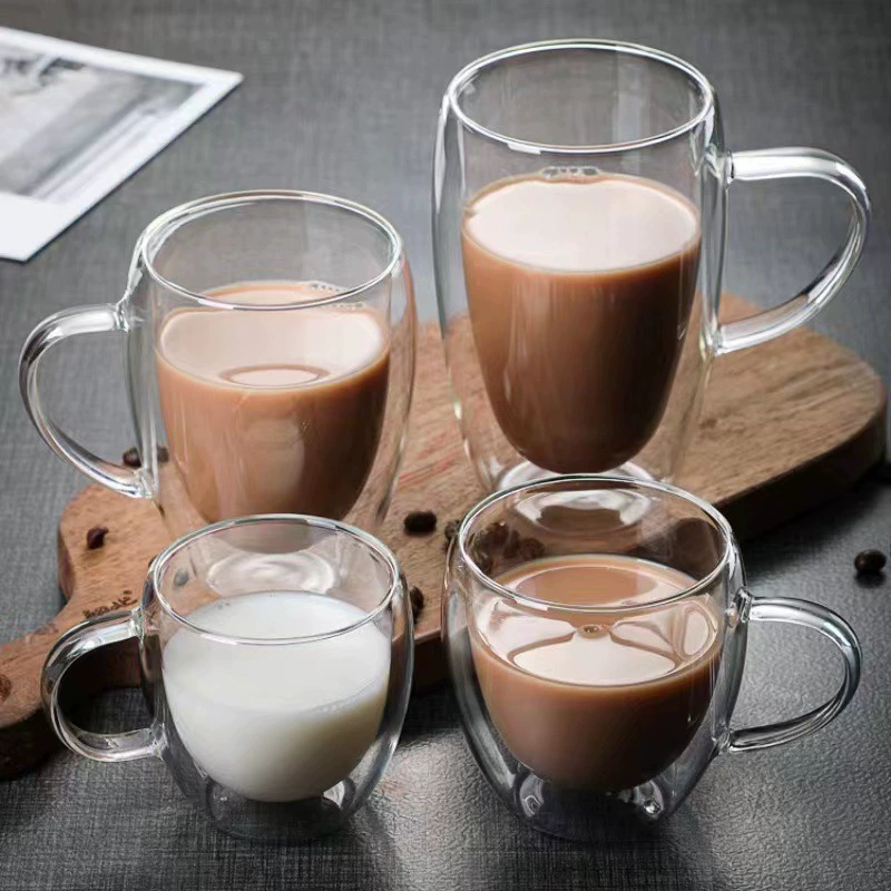 Индивидуальная двухслойная стеклянная прозрачная двухслойная стеклянная чашка из боросиликатного стекла для домашнего молока с ручкой, яйцевидная изолированная кофейная чашка