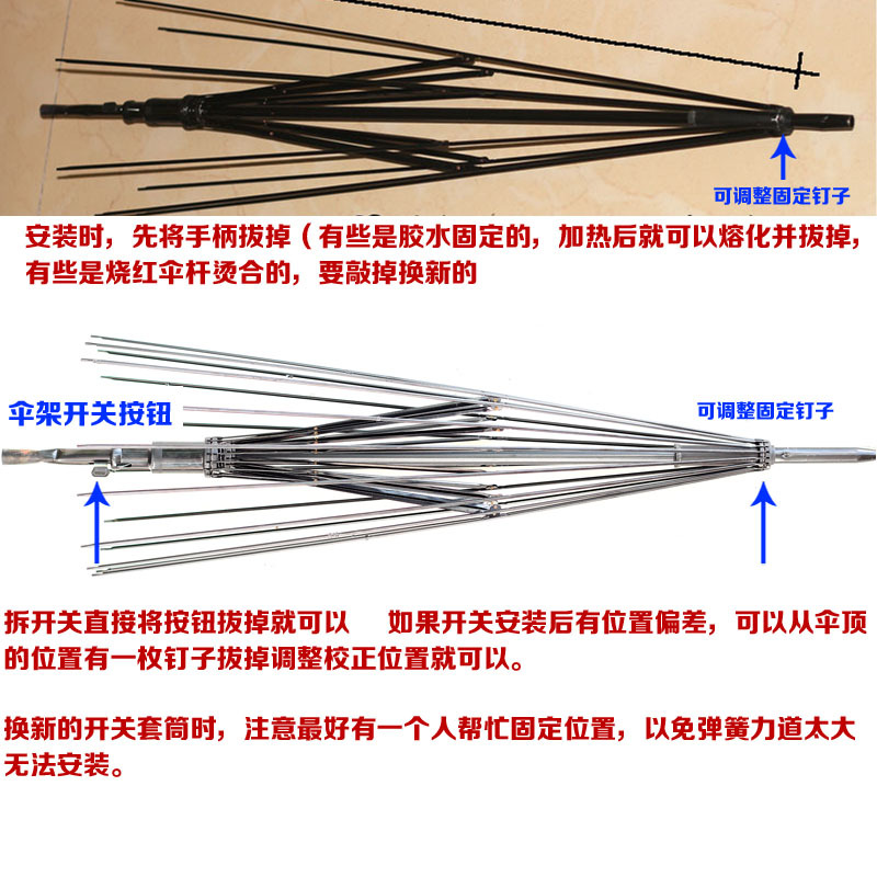 ♔ Umbrella Repair Parts: Long Pole Umbrella Top Slot, Central Plate, Fixed Switch, Sleeve, 816 Long Umbrella Central Plate, Sunshade Umbrella Cap, Spare Parts