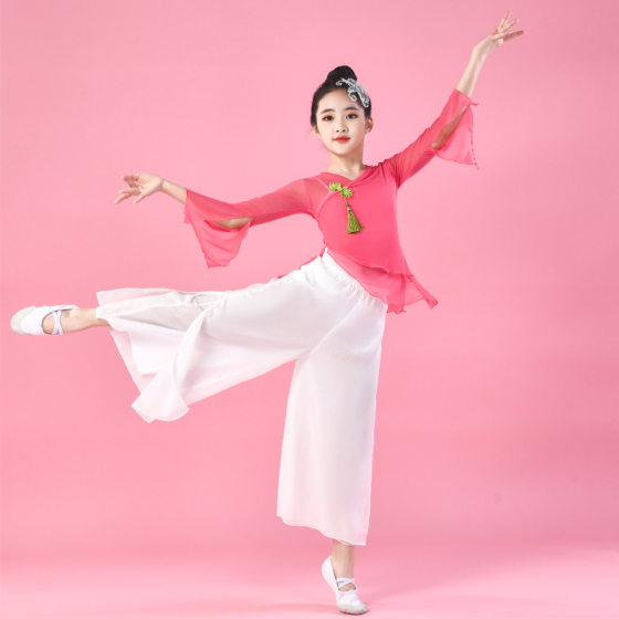 Children's Classical Dance Dress Elegant Style Girls' Chinese Dance Ancient Style Dance Dress Chinese Style White Wide Leg Pants